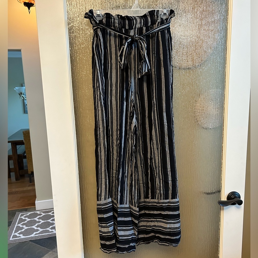 Striped American Eagle Soft Flowy Wide Leg Pants with Tie Waist